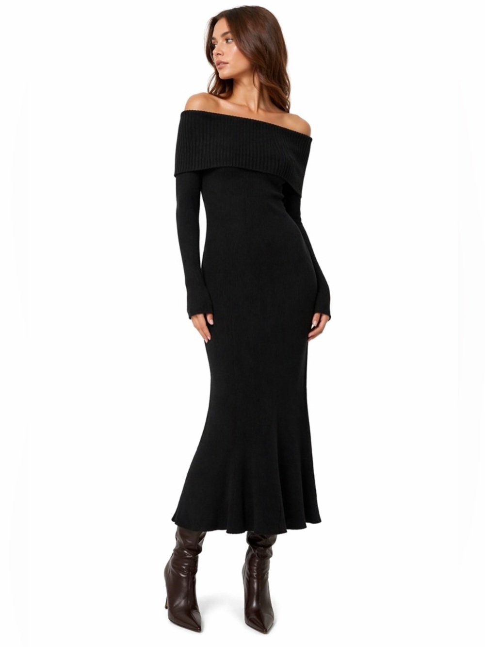 Maje Repos Black Off Shoulder Knit Maxi Dress US 8 NWT